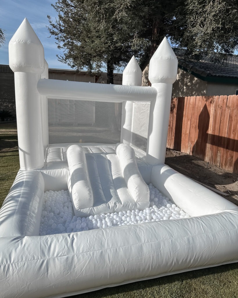white bounce house rental Bakersfield CA with ball pit